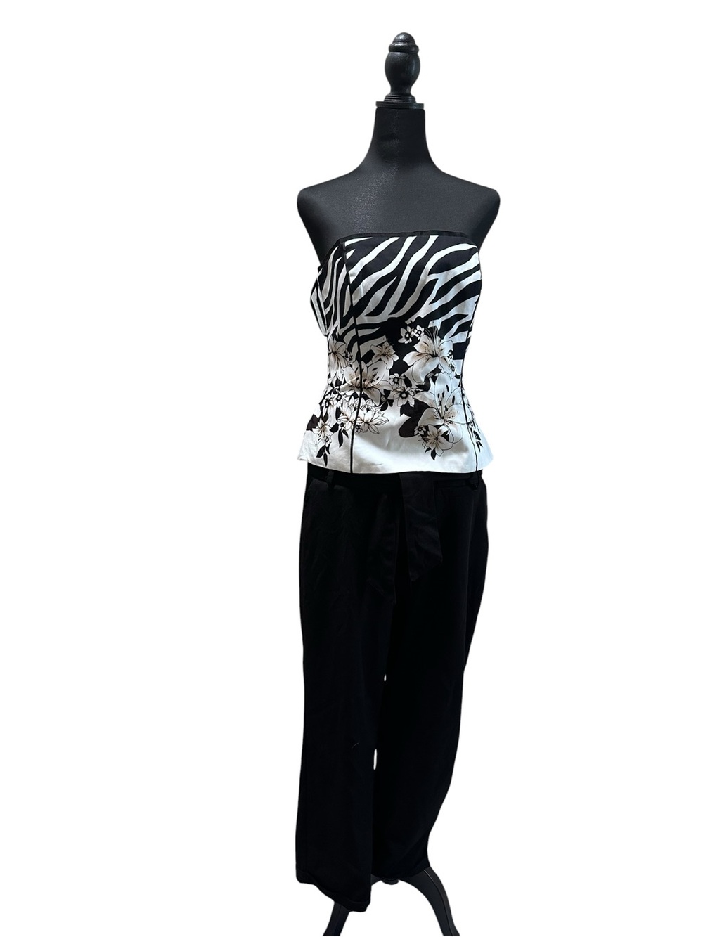 Sincerely Jules Black & White Strapless Floral Zebra Print Jumpsuit